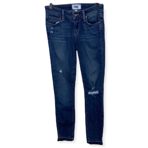 Paige Lexi Hoxton Crop Destructed Folded Raw Hem Denim Jeans Size 24 Mid Rise - Picture 2 of 10